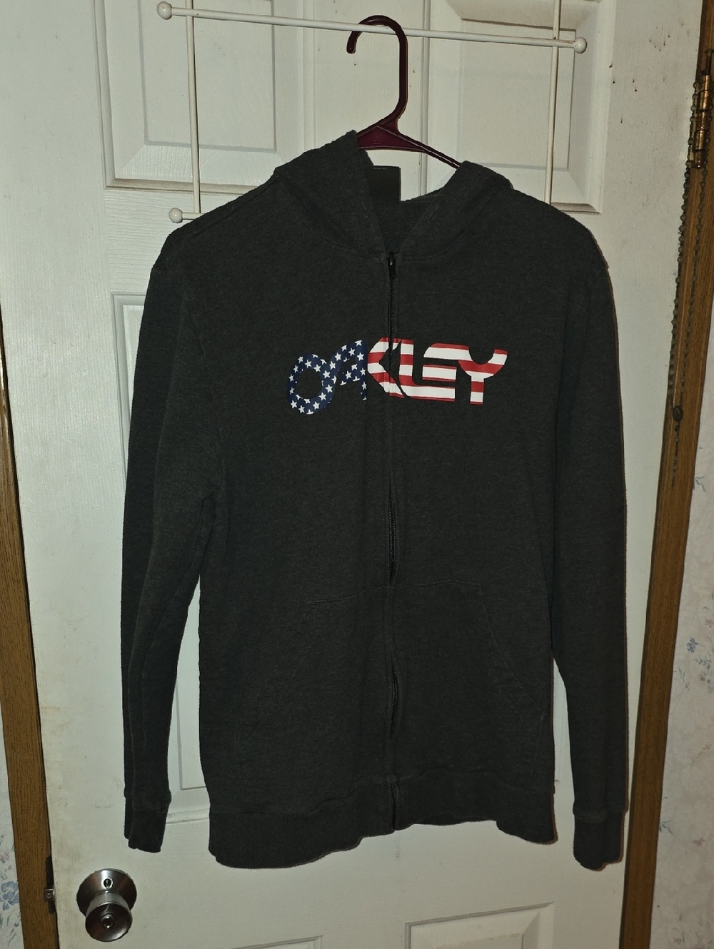 Oakley Men's Charcoal Full-Zip Hoodie with American Flag Logo